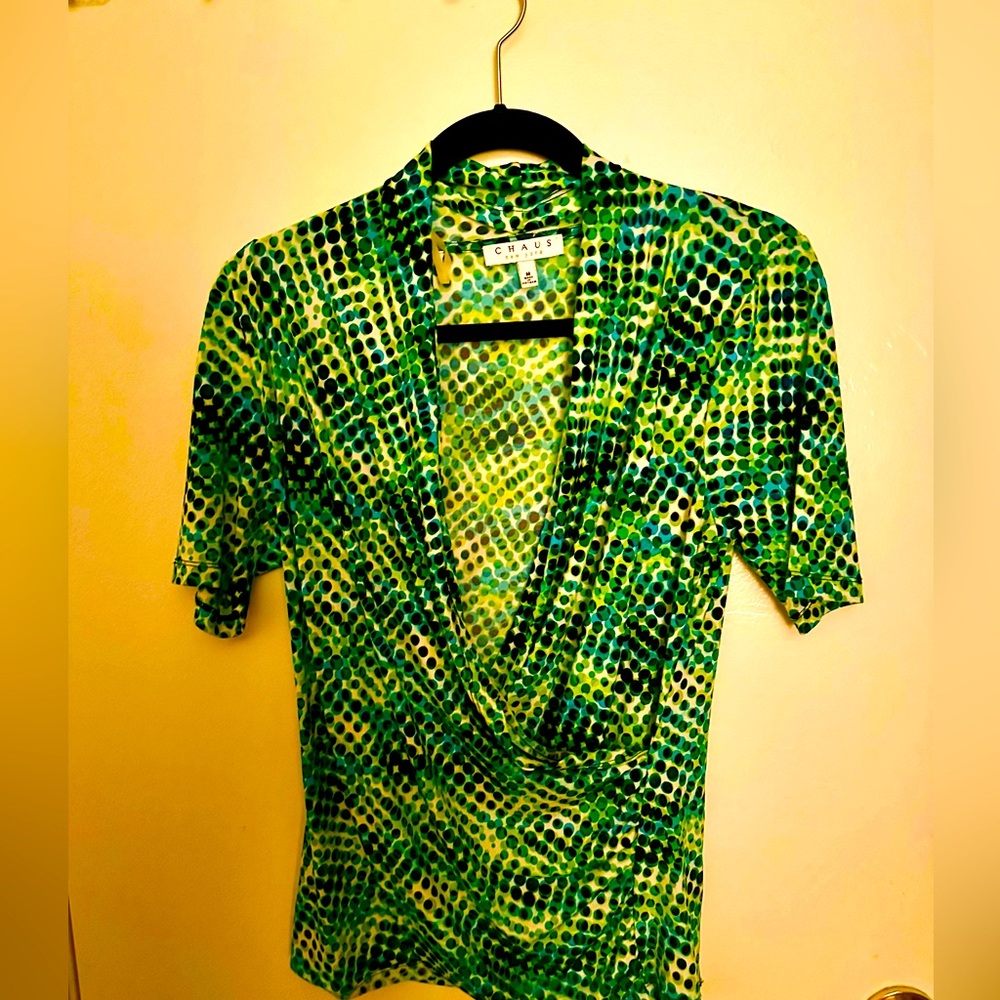 Chaus green and multi colored shirt in medium size. New.
